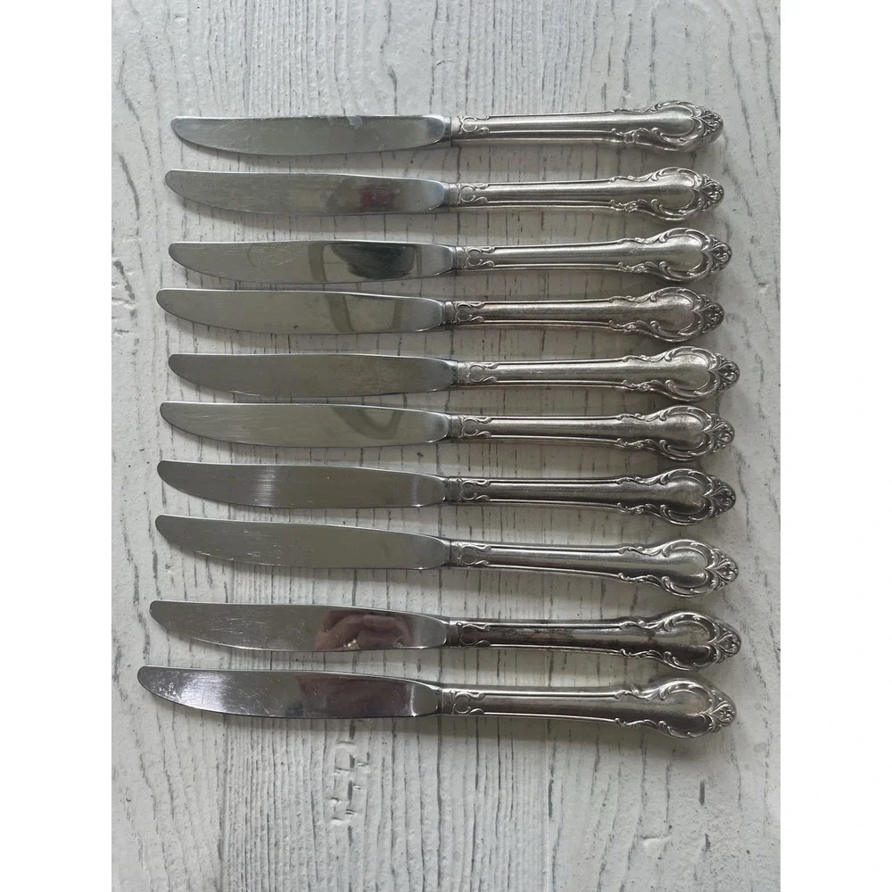 Holmes Edwards SILVER FASHION International‎ Silver Plate 10 Dinner Knives 1957